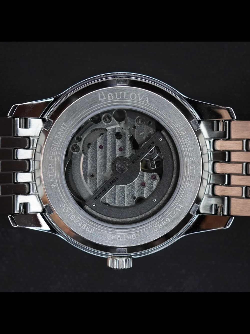 Bulova 96A190 Automatic 21 Jewels Open Heart Black Dial 40mm Men's Watch Runs